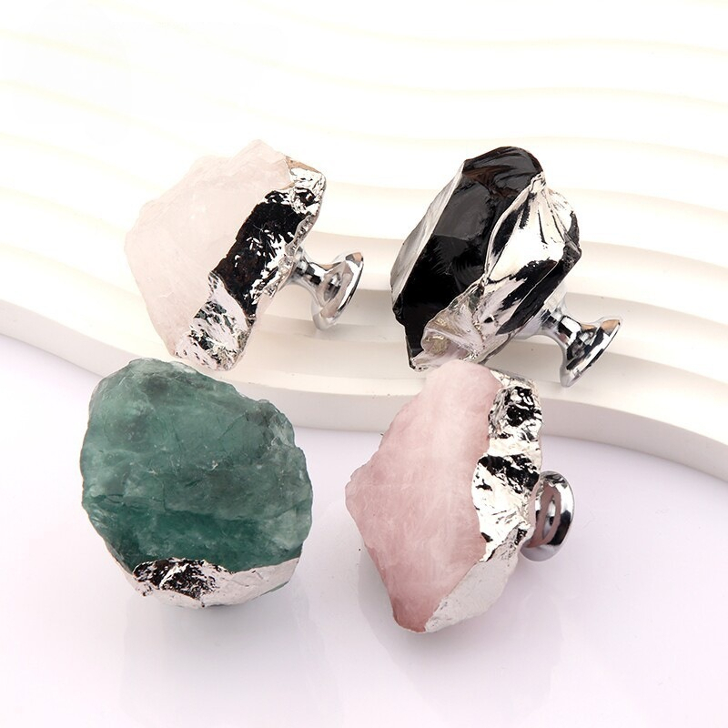 Woodworking Nl - Natural Crystal Stone Brass Knob Silver