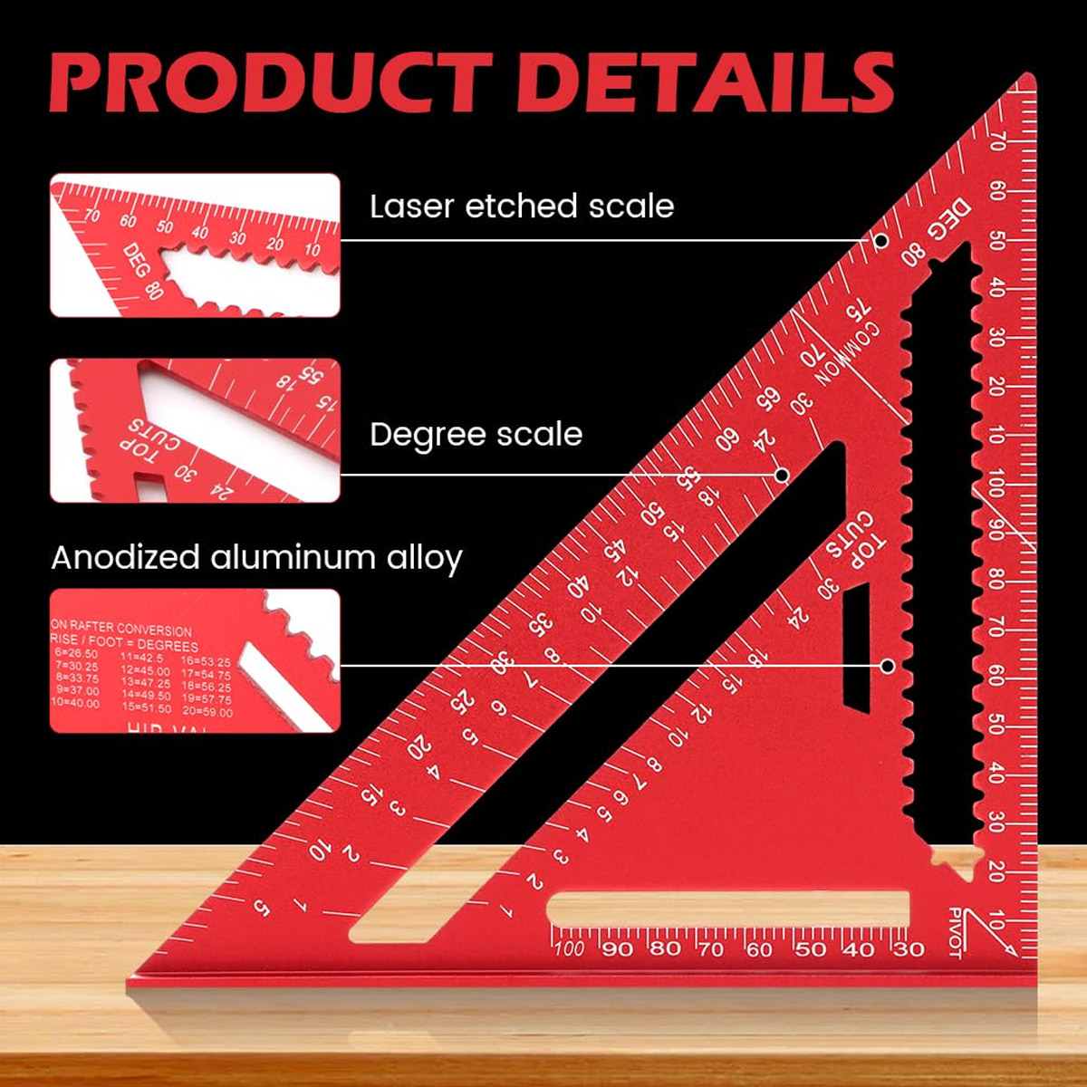 Woodworking Groove - Aluminum Alloy Speed Square High Precision