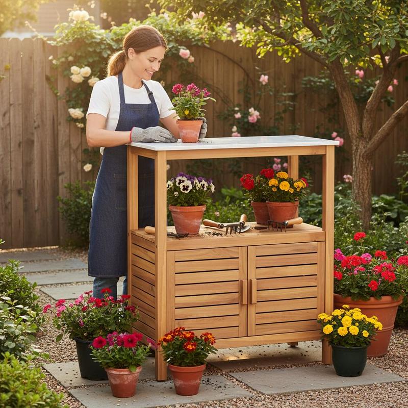 Outdoor Potting Bench Acacia W - огляд і ціна Workbench Woodworking