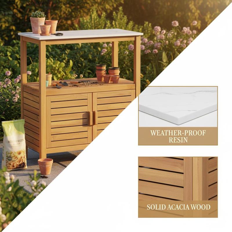 Outdoor Potting Bench Acacia W - огляд і ціна Workbench Woodworking