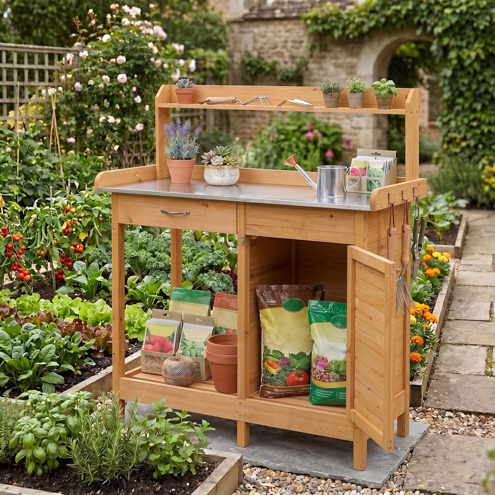 Outdoor Potting Bench Table Wo - огляд і ціна Workbench Woodworking